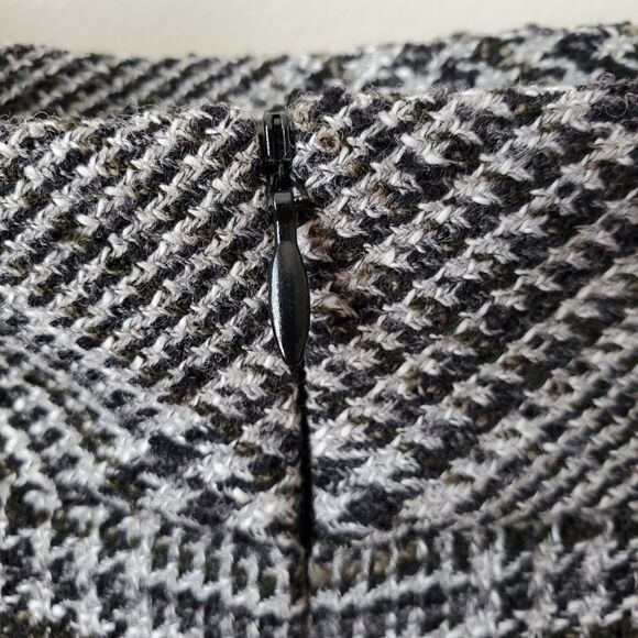 VTG 90s Gray Wool Tweed Houndstooth Pencil Skirt L 12 Retro Classic Old Money - Picture 3 of 14